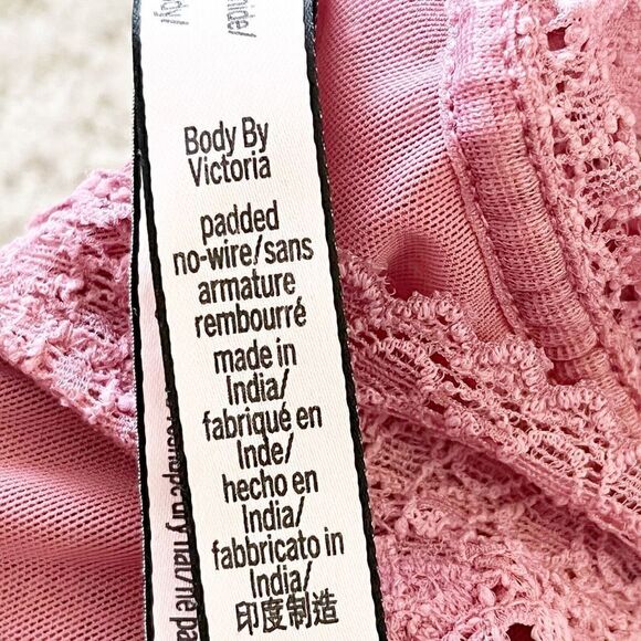 Victorias Secret Long Line Bra Size 32D Rose Pink Padded No Wire Pullover Body - Picture 8 of 8